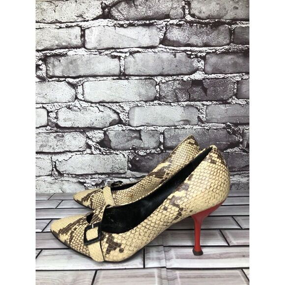 Giuseppe Zanotti Ivory Cream SnakeSkin Leather Pointed Strap Heels Women Sz 37EU - Picture 11 of 16